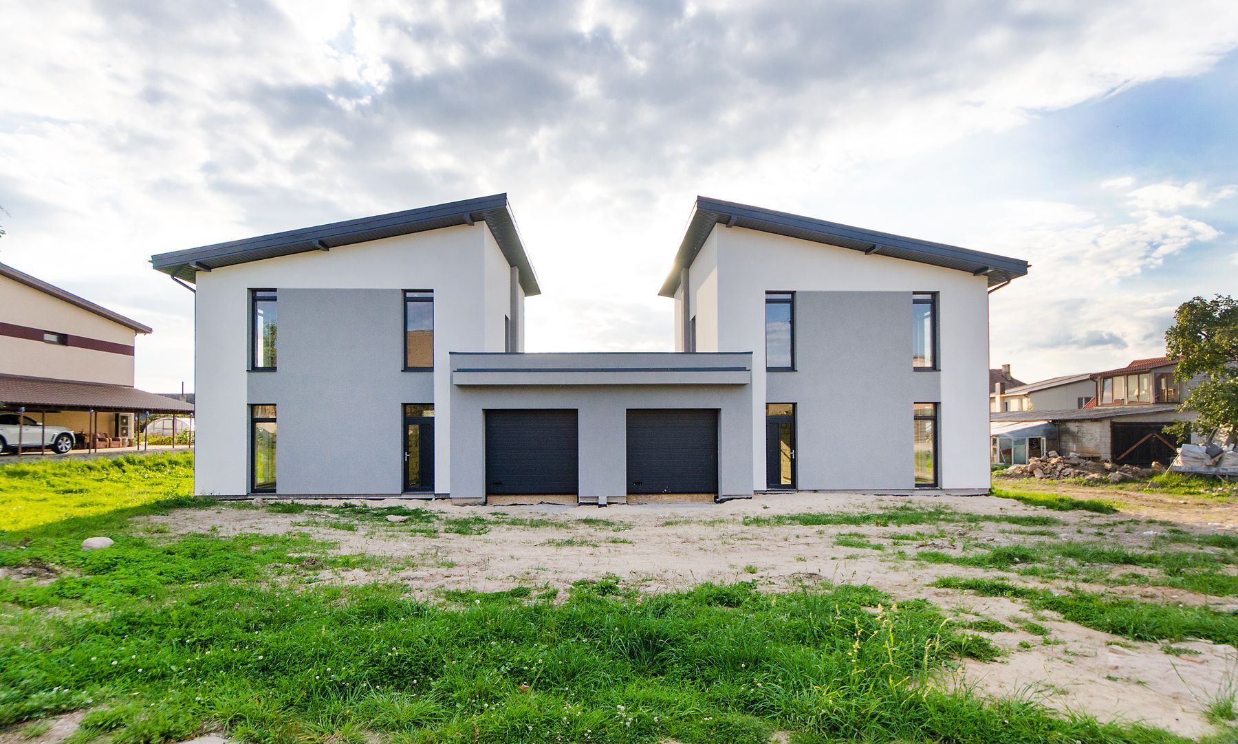 Newly completed two-story home before landscaping